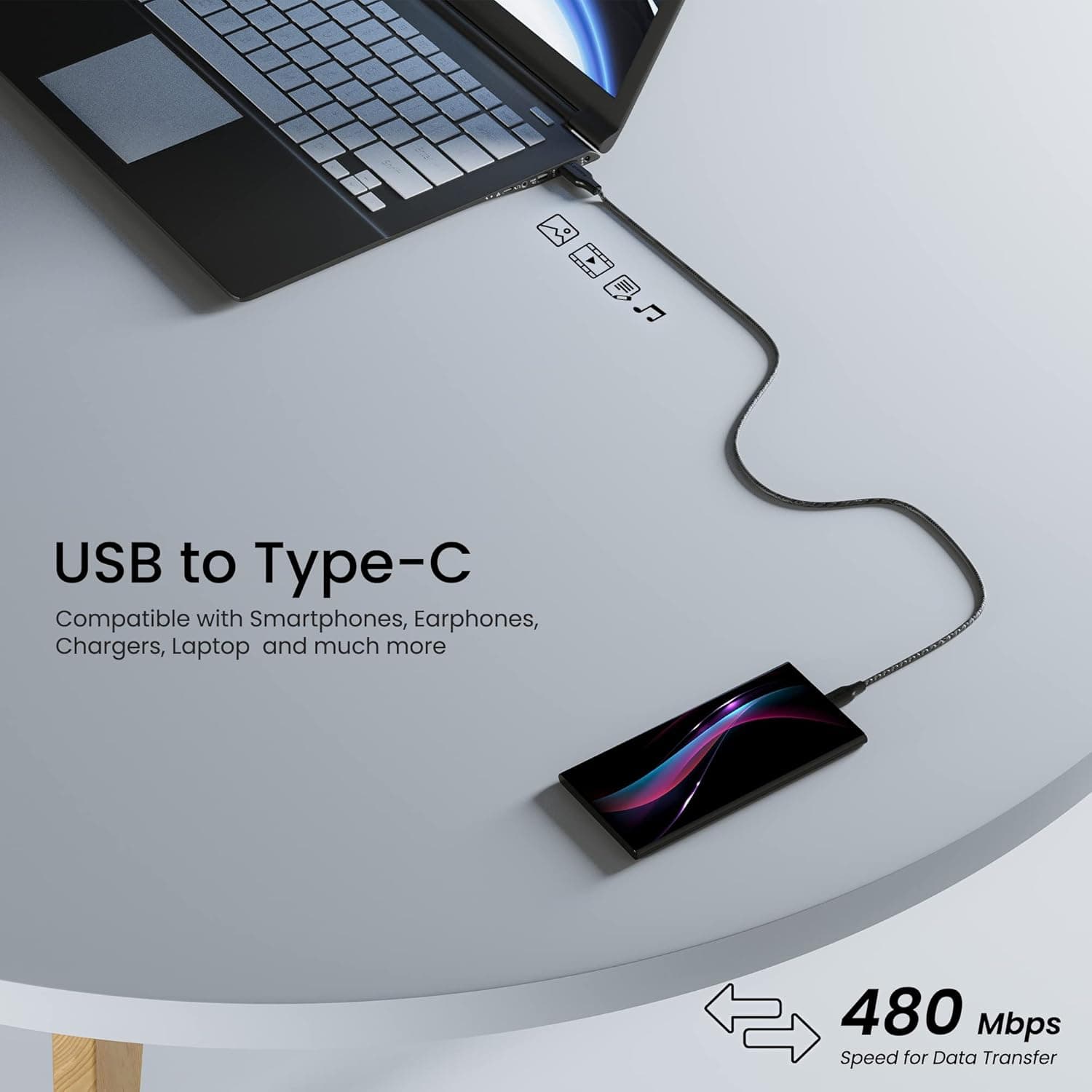 Ambrane Unbreakable 60W / 3A Fast Charging 1.5m Braided Type-C Cable