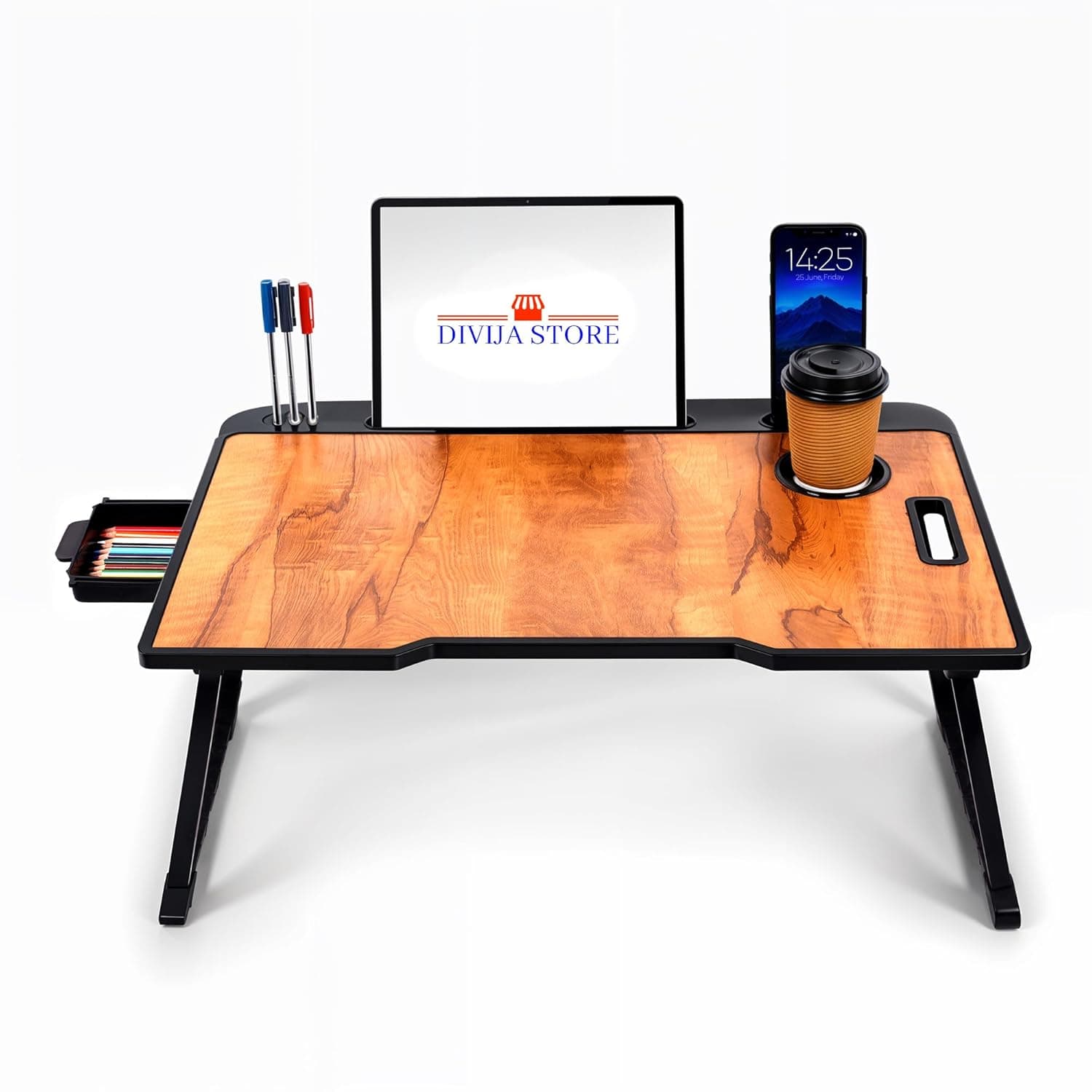 Divija Store Foldable Wooden Laptop Bed Desk & Study Table