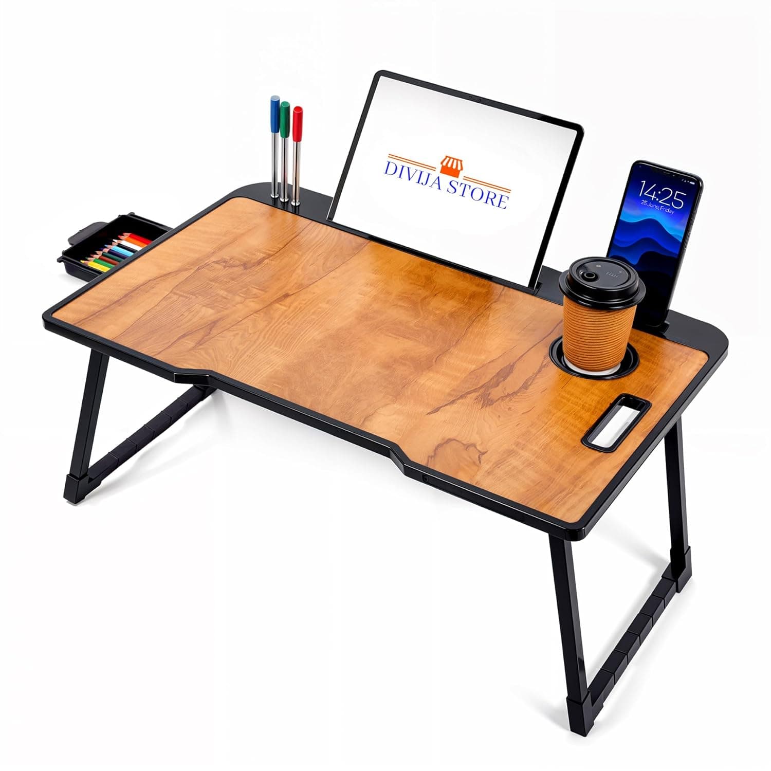Divija Store Foldable Wooden Laptop Bed Desk & Study Table