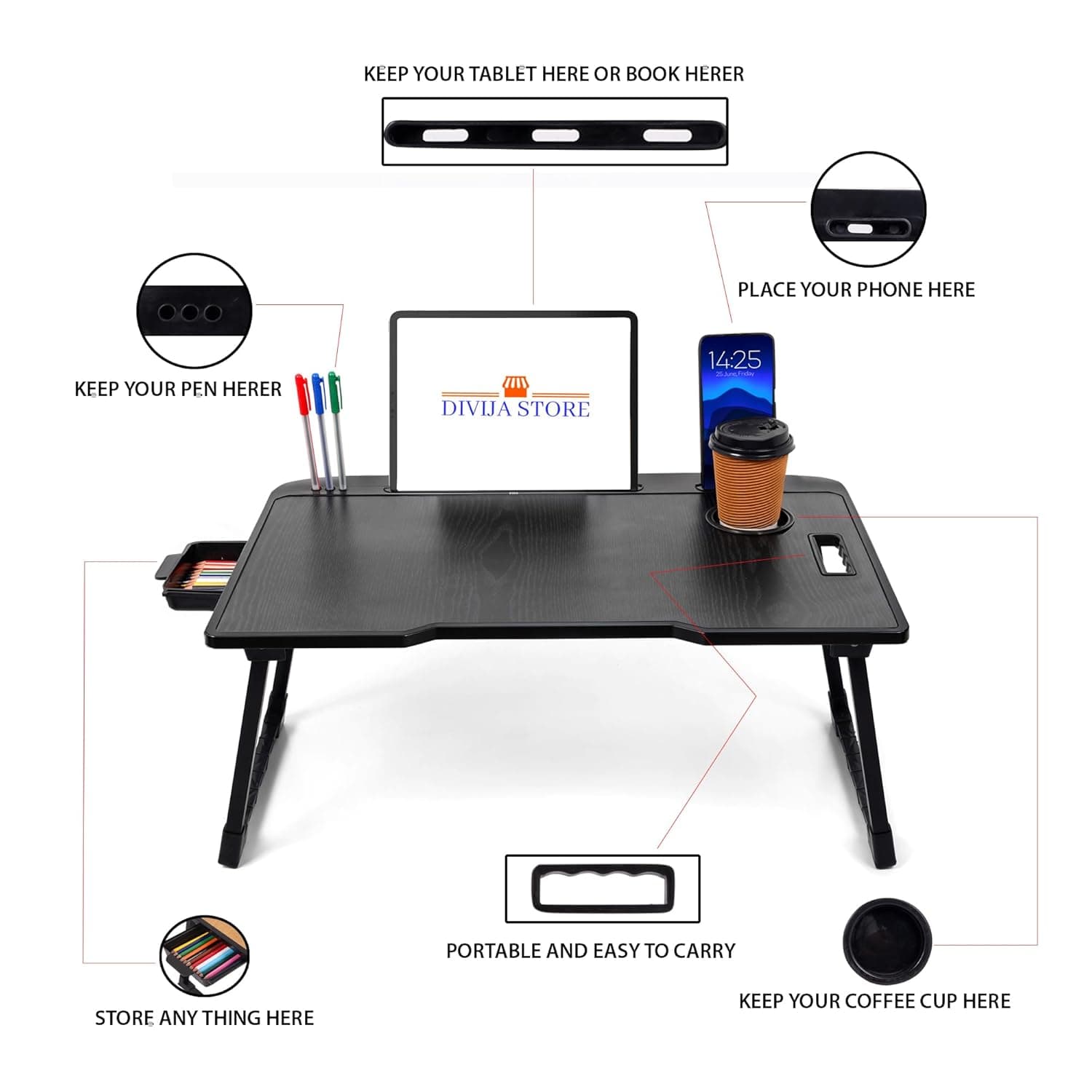 DIVIJA STORE Wood Smart Multipurpose Foldable Laptop Table