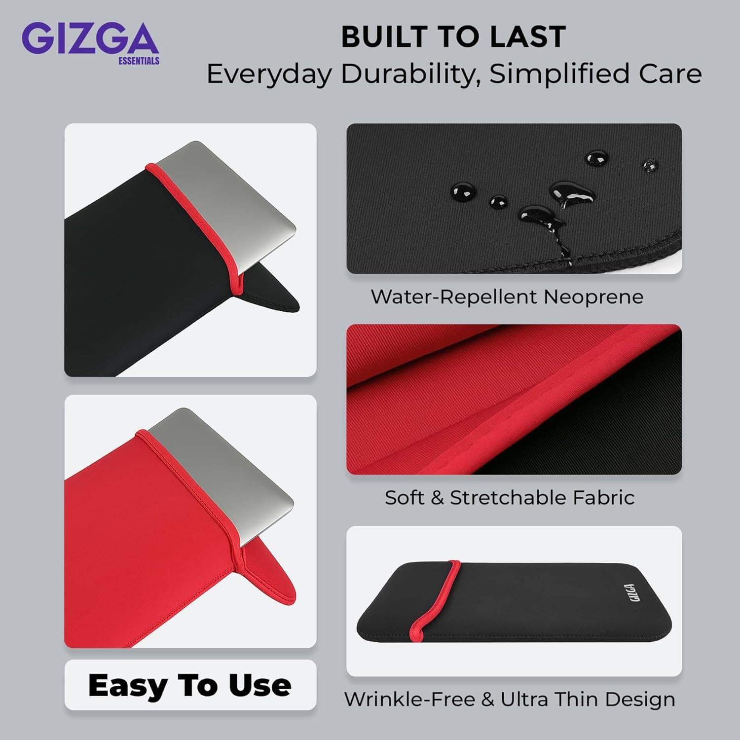 GIZGA Essentials Reversible Neoprene Laptop Sleeve 15.6 Inch